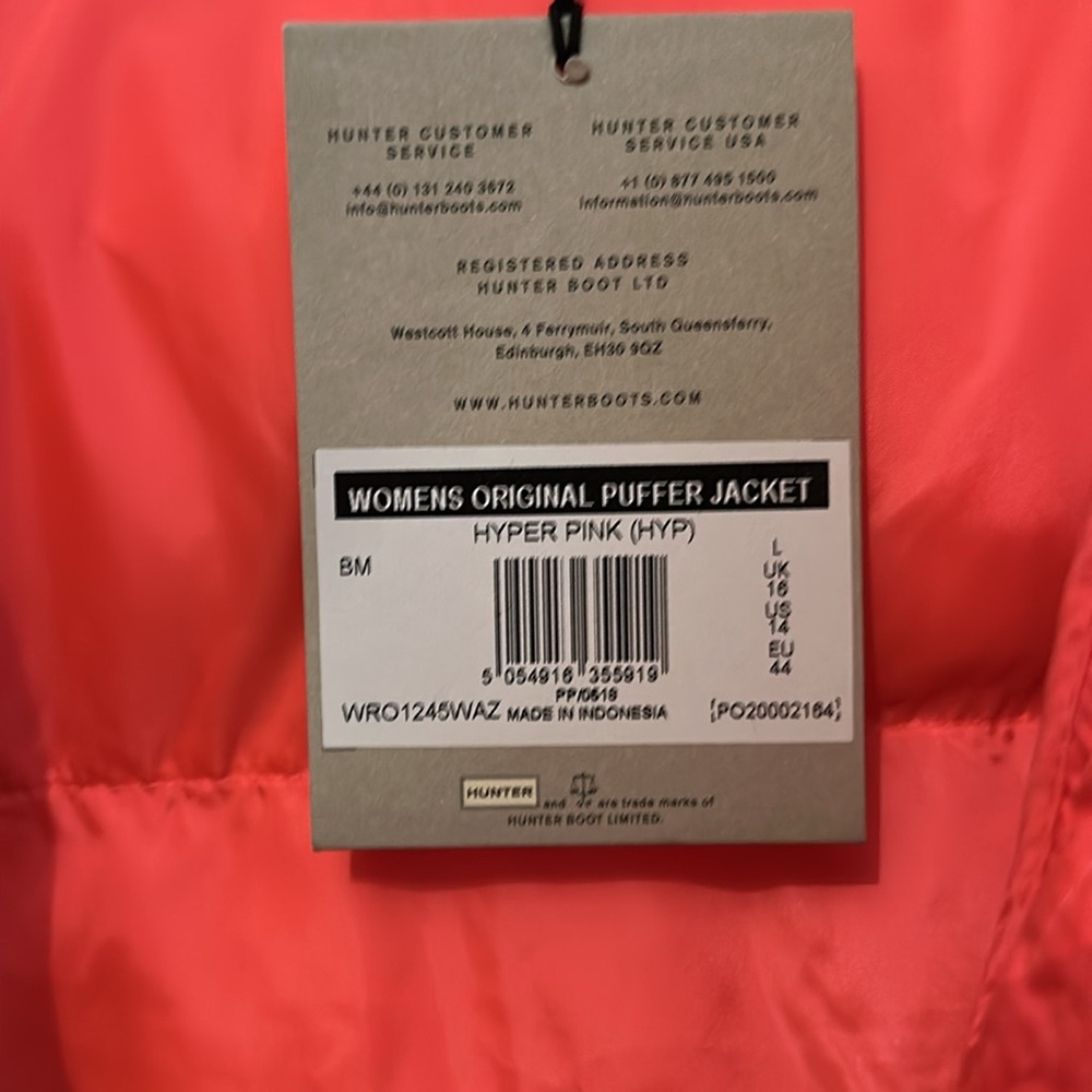 Hunter Women’s Original Puffer Jacket, size L, Hyper Pink NWT - Picture 5 of 13